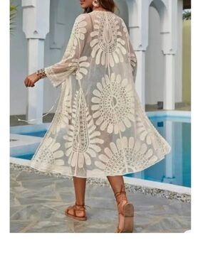 White Lace Sheer Kimono - Unbranded